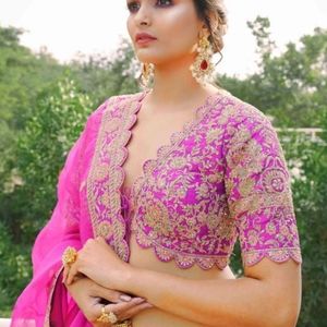 Magenta Pink Raw Silk Heavy Embroidered Lehega